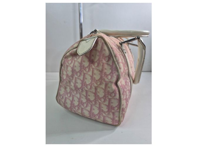 Christian Dior Borsa Boston Trotter Tela Rosa Beige - vista 6