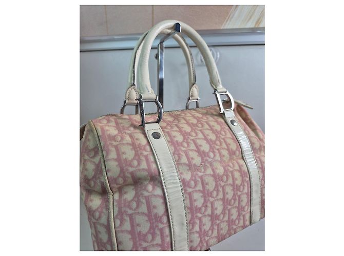 Christian Dior Borsa Boston Trotter Tela Rosa Beige - vista 7