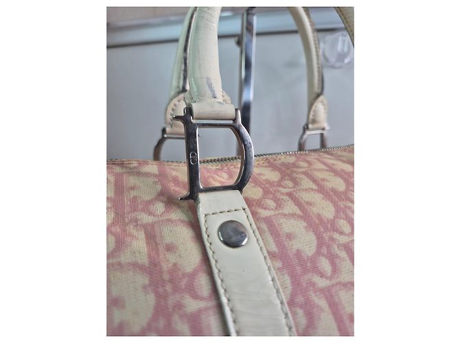 Christian Dior Borsa Boston Trotter Tela Rosa Beige - vista 8