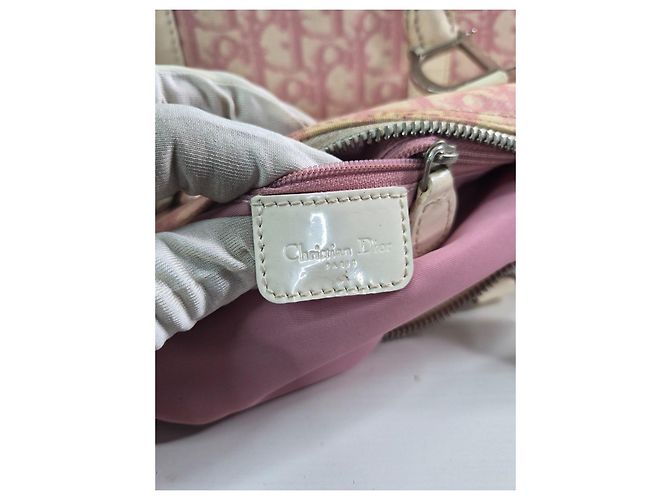 Christian Dior Borsa Boston Trotter Tela Rosa Beige - vista 9