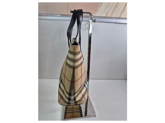 Burberry Haymarket Check Borsa Tote Marrone Nero Beige - vista 2