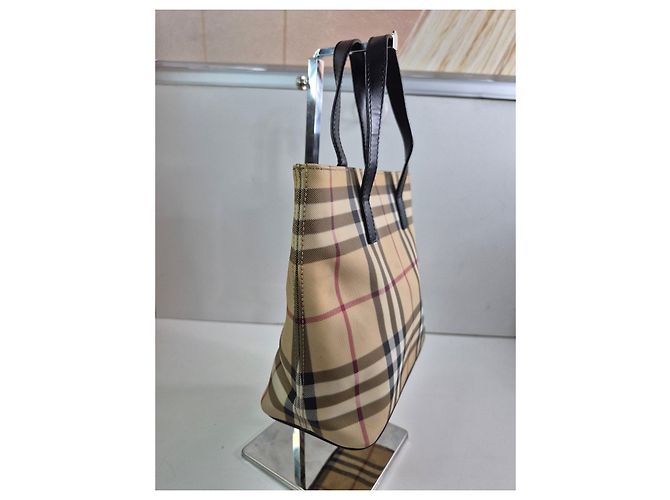 Burberry Haymarket Check Borsa Tote Marrone Nero Beige - vista 3