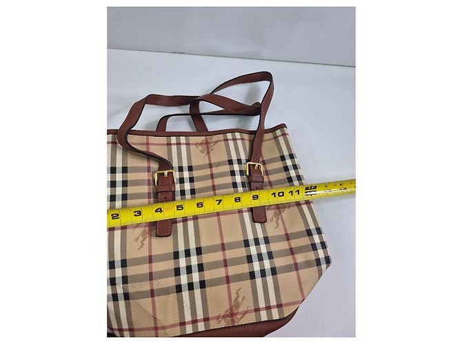 Borsa Tote Burberry Haymarket Check Marrone Beige - vista 14