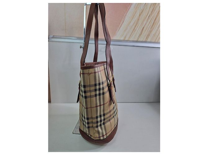 Borsa Tote Burberry Haymarket Check Marrone Beige - vista 2