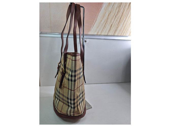 Borsa Tote Burberry Haymarket Check Marrone Beige - vista 3