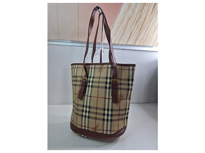 Borsa Tote Burberry Haymarket Check Marrone Beige - vista 4