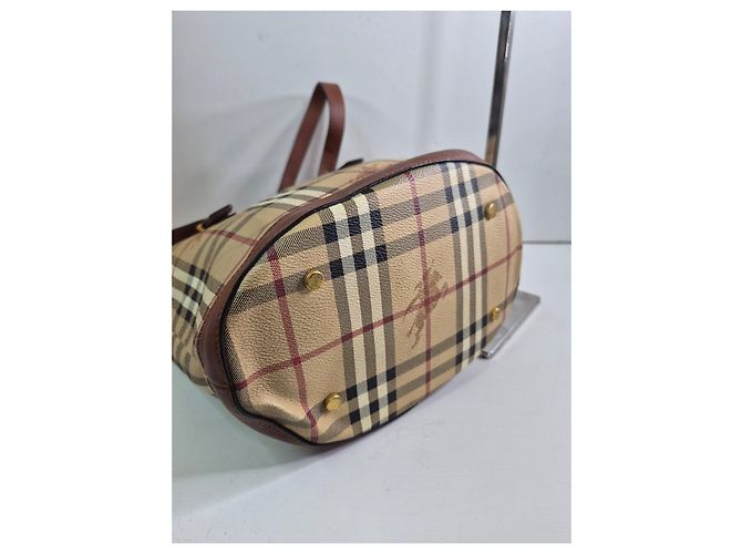Borsa Tote Burberry Haymarket Check Marrone Beige - vista 5