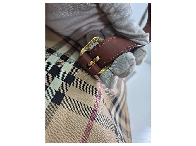 Borsa Tote Burberry Haymarket Check Marrone Beige - vista 6
