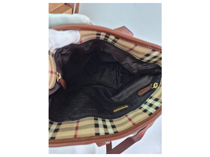 Borsa Tote Burberry Haymarket Check Marrone Beige - vista 7