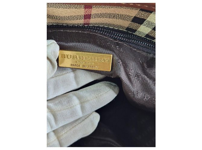 Borsa Tote Burberry Haymarket Check Marrone Beige - vista 8