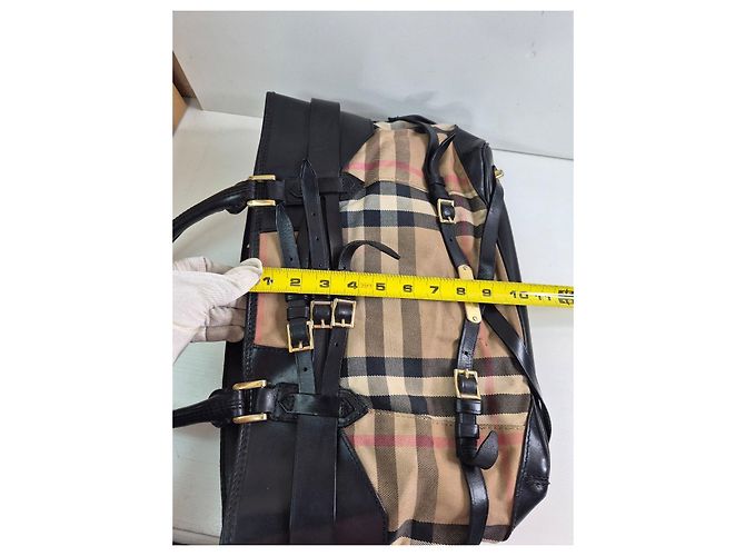 Borsa Tote in Pelle Burberry Haymarket Check Nero Rosa Beige - vista 13