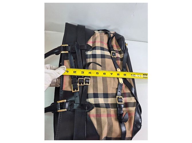 Borsa Tote in Pelle Burberry Haymarket Check Nero Rosa Beige - vista 14