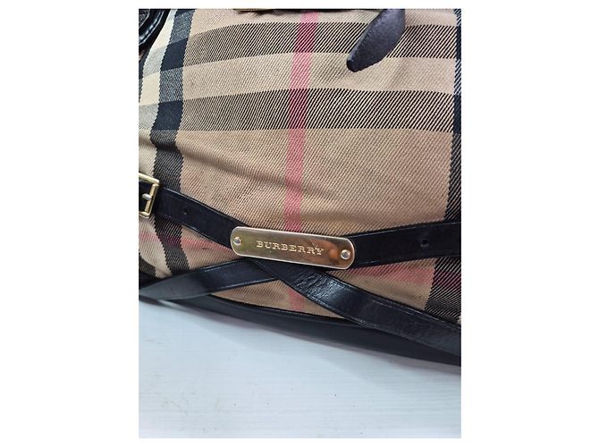 Borsa Tote in Pelle Burberry Haymarket Check Nero Rosa Beige - vista 4