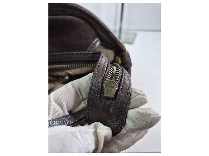 Céline Celine Borsa Tote in Pelle Scamosciata Marrone - vista 12