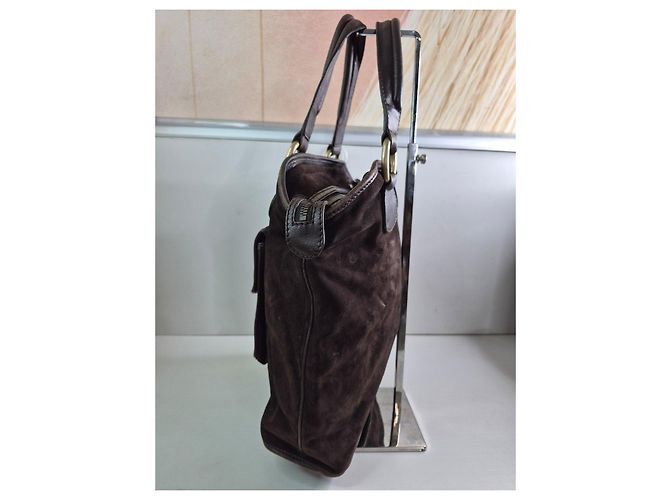 Céline Celine Borsa Tote in Pelle Scamosciata Marrone - vista 5