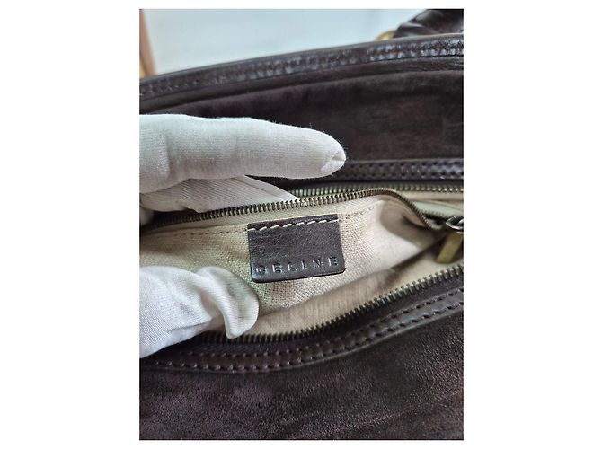 Céline Celine Borsa Tote in Pelle Scamosciata Marrone - vista 9