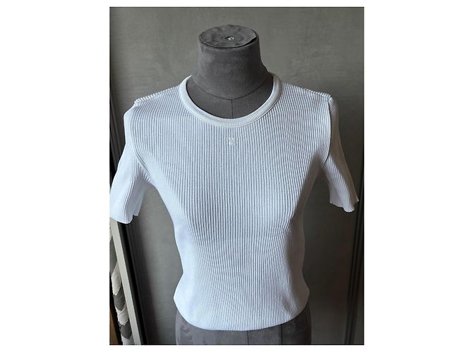 T-shirt Chanel a maniche corte in maglia a coste bianca Bianco - vista 2