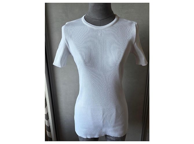 T-shirt Chanel a maniche corte in maglia a coste bianca Bianco - vista 3