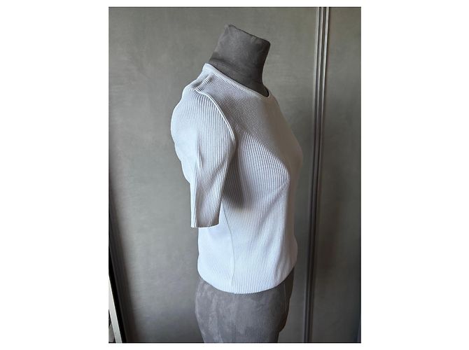 T-shirt Chanel a maniche corte in maglia a coste bianca Bianco - vista 5