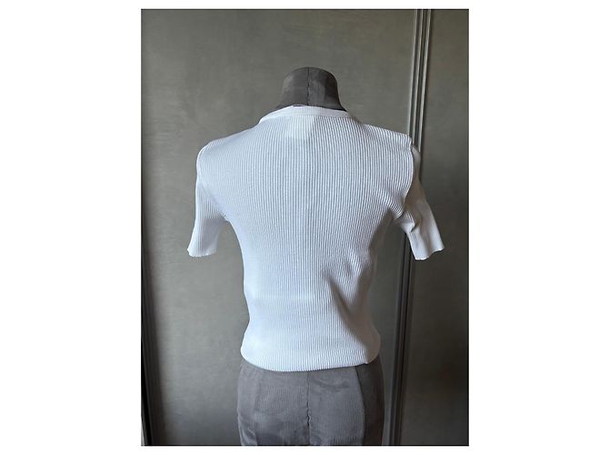 T-shirt Chanel a maniche corte in maglia a coste bianca Bianco - vista 6
