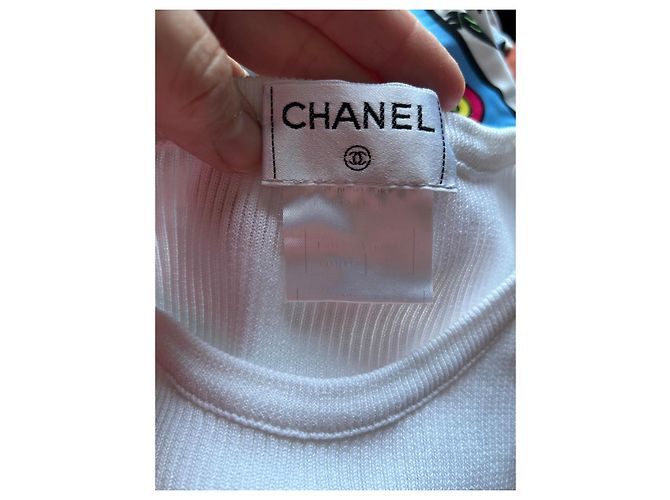 T-shirt Chanel a maniche corte in maglia a coste bianca Bianco - vista 7