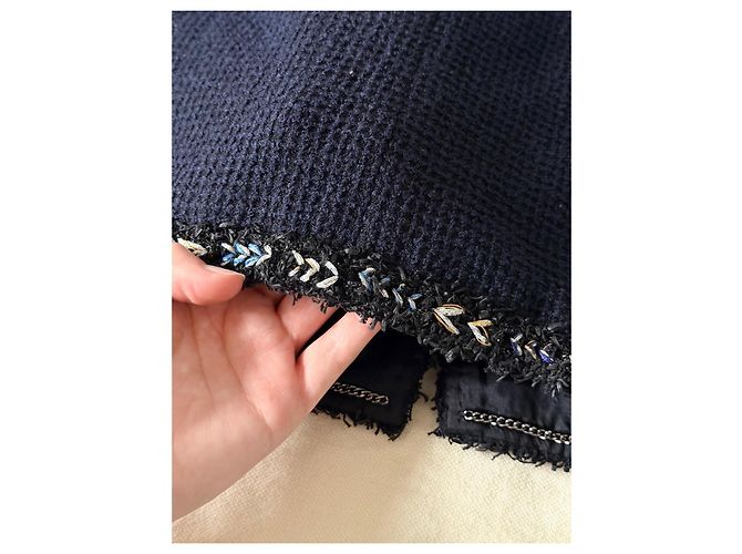 Chanel Giacca in Tweed Blu Navy Blu scuro Silver hardware - vista 15