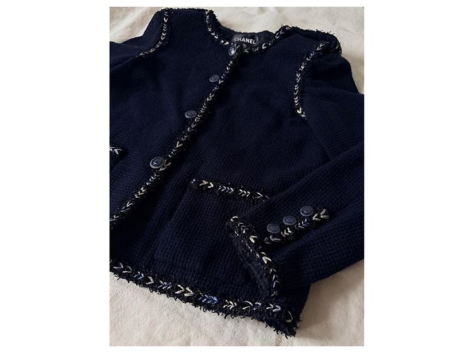 Chanel Giacca in Tweed Blu Navy Blu scuro Silver hardware - vista 2