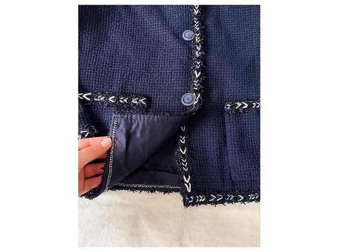Chanel Giacca in Tweed Blu Navy Blu scuro Silver hardware - vista 4