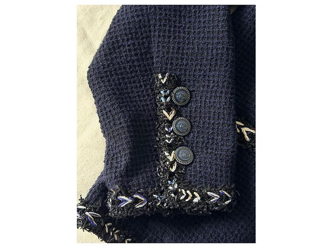 Chanel Giacca in Tweed Blu Navy Blu scuro Silver hardware - vista 5