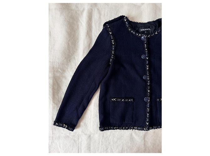Chanel Giacca in Tweed Blu Navy Blu scuro Silver hardware - vista 6