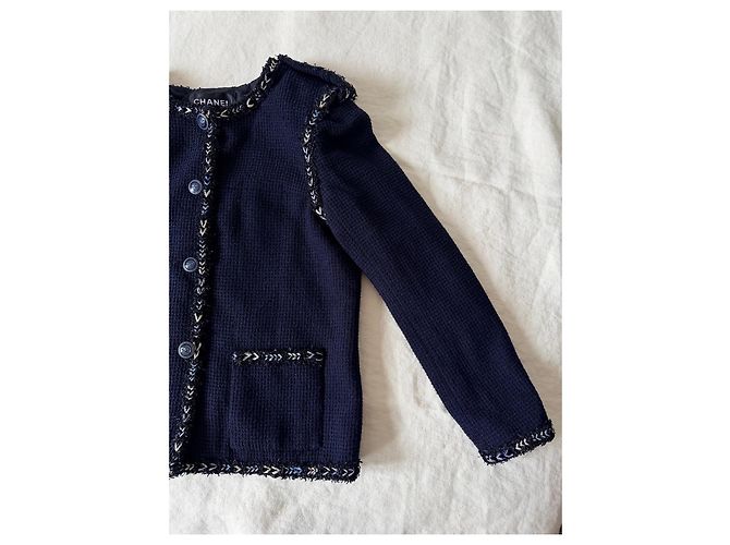 Chanel Giacca in Tweed Blu Navy Blu scuro Silver hardware - vista 7