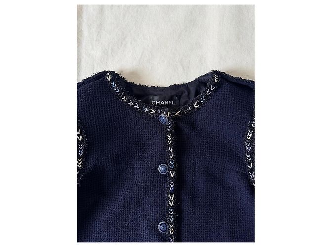 Chanel Giacca in Tweed Blu Navy Blu scuro Silver hardware - vista 8