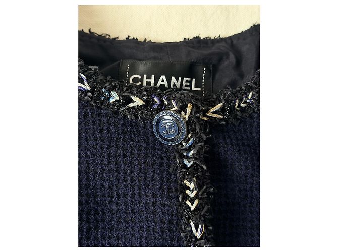 Chanel Giacca in Tweed Blu Navy Blu scuro Silver hardware - vista 9