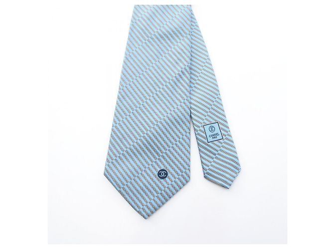 Cravatta in seta a righe con logo Coco di Chanel Marrone Blu - vista 2