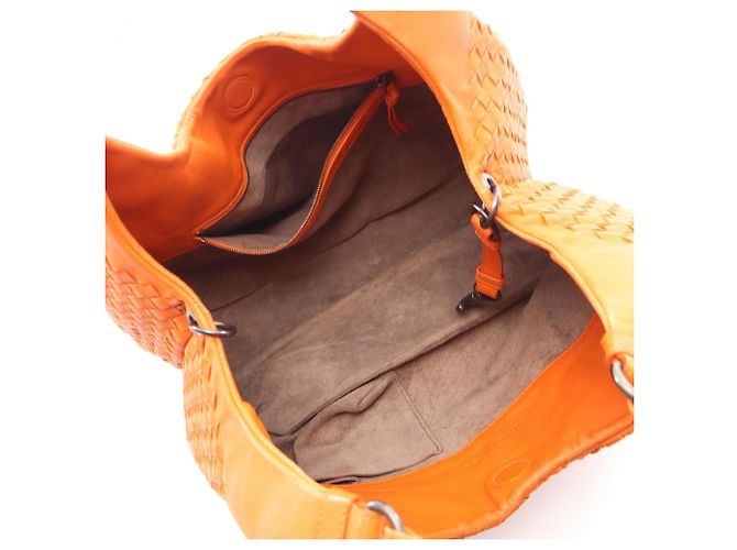 Borsa a Spalla Bottega Veneta Medium Campana Intrecciato Arancione - vista 3