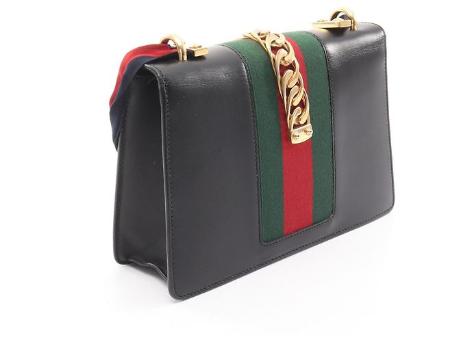 Borsa a Spalla Gucci Sylvie Small Web Line Nero Rosso Verde - vista 2