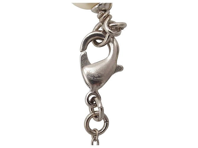 Chanel Silber CC Messing Anhänger-Halskette mit Strass und Kunstperlen - vista 6
