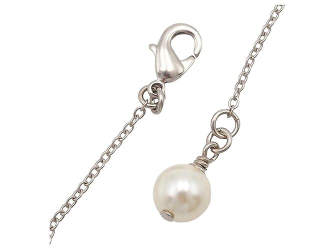 Chanel Silber CC Messing Anhänger-Halskette mit Strass und Kunstperlen - vista 9