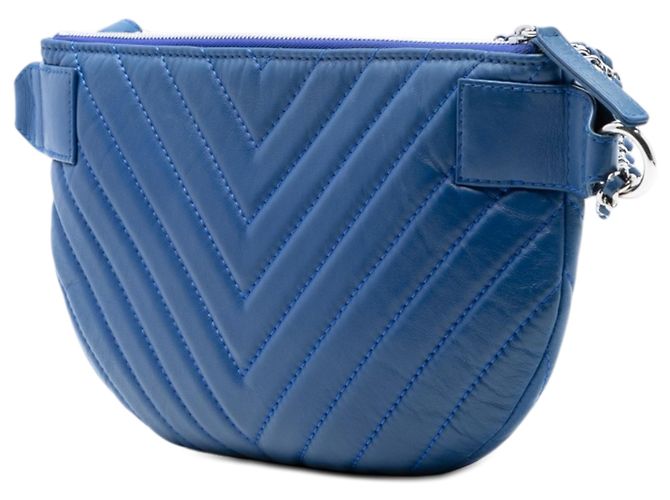 Chanel Blue CC Chevron Lambskin Top Zip Belt Bag - vista 2