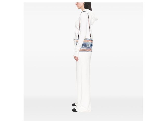 Céline Borsa cabas Celine Thais in tela beige piccola - vista 6