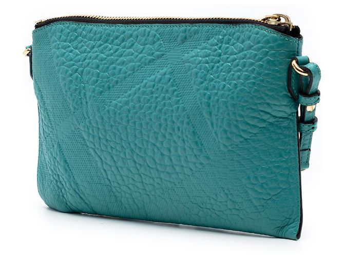 Bolso bandolera Peyton en cuero con relieve de cuadros azul Burberry Turquesa - vista 2