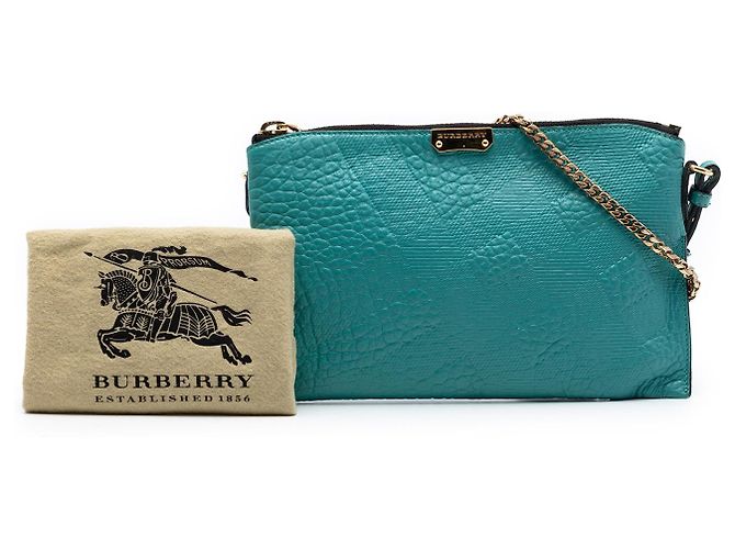 Bolso bandolera Peyton en cuero con relieve de cuadros azul Burberry Turquesa - vista 7
