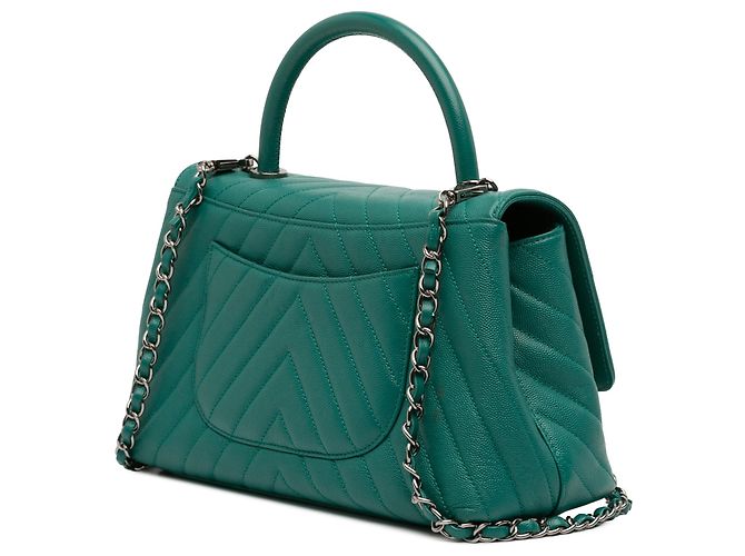 Coco Handle Borsa Chanel Green Medium Chevron Caviar Coco Top Handle Verde - vista 2