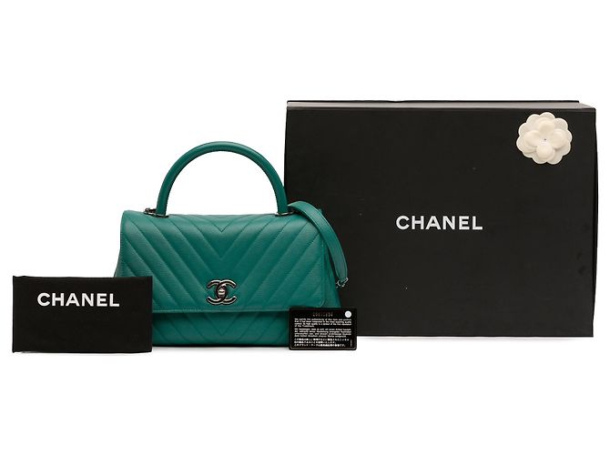 Coco Handle Borsa Chanel Green Medium Chevron Caviar Coco Top Handle Verde - vista 7