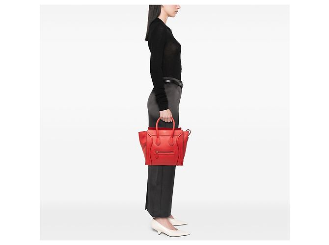 Céline Borsa Tote Luggage in pelle di vitello granulata rossa Celine Rosso - vista 7