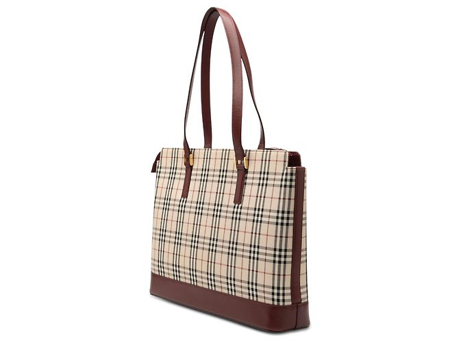 Burberry Beige House Check Canvas Tote Bordeaux - Ansicht 2
