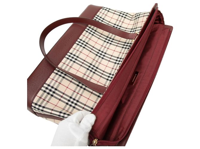 Burberry Beige House Check Canvas Tote Bordeaux - Ansicht 6
