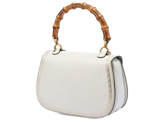 Bamboo Borsa Gucci con manico in bambù in pelle di vitello bianca con stampa cornice Bianco - vista 2