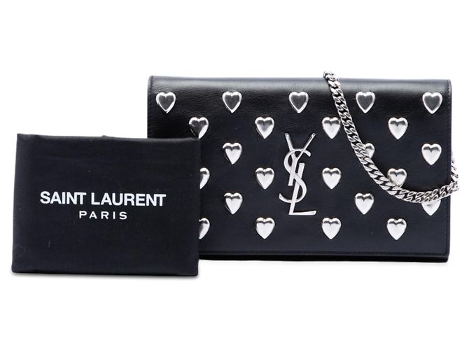Saint Laurent Bolso bandolera Kate en piel de becerro negro Medium con monograma y corazones con tachuelas - vista 8