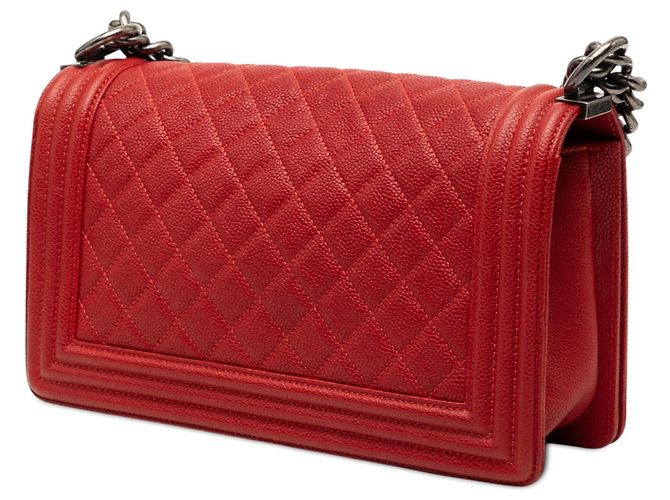 Chanel Red Old Medium Quilted Caviar Boy Flap Rosso - vista 2